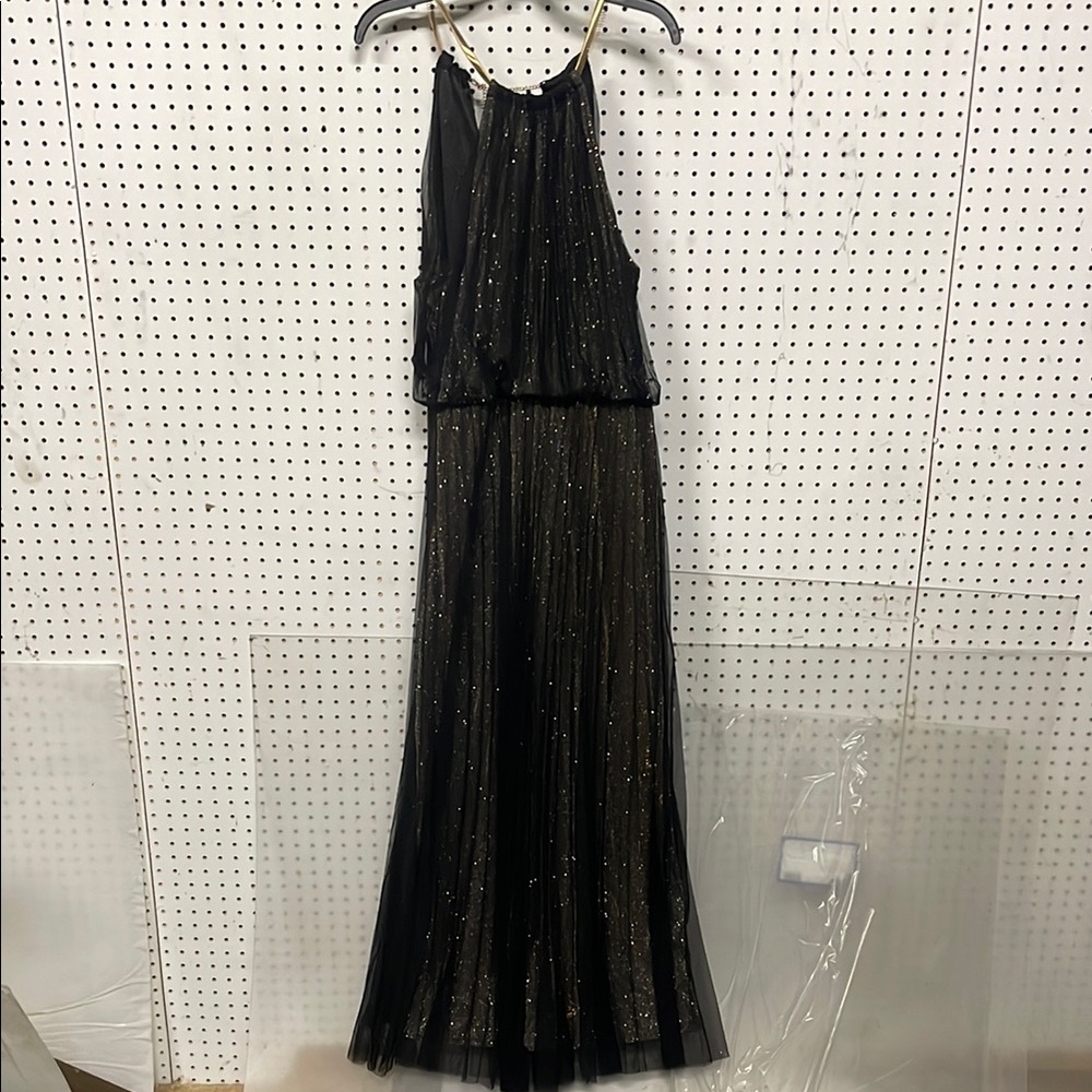MSK Black Sequin Gown Sleeveless Halter Cocktail